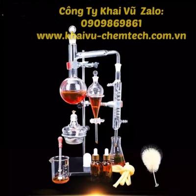 Trọn bộ chưng cất tinh dầu thủy tinh kiểu đứng (Bình cầu tay gập)