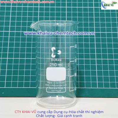 [Hãng Duran -Đức] Cốc thủy tinh CAO THÀNH 250ml chia vạch có mỏ, chịu nhiệt