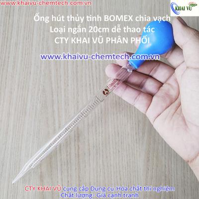 [Hàng BOMEX- LOẠI NGẮN] Ống hút pipet thủy tinh chia vạch DÀI 20cm kèm quả bóp